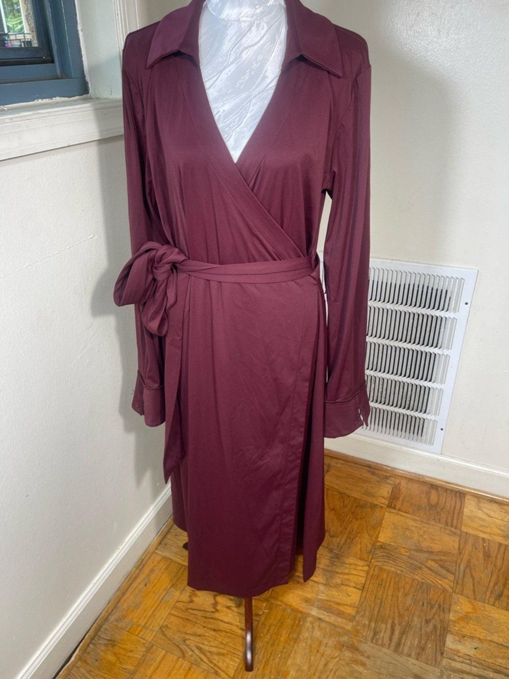 Alex Marie Long Sleeve  v-neck Wine Red Midi wedding quest Wrap Dress size 14 - Picture 2 of 6